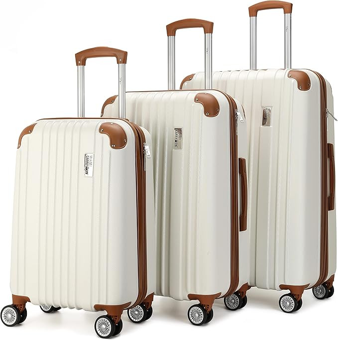 Miami CarryOn Collins 3 Piece Expandable Retro Spinner Luggage Set (White) | Amazon (US)