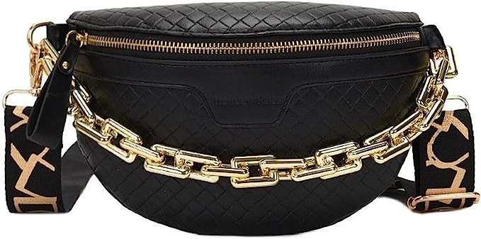 Thick Chain Women's Fanny Pack Plaid leather Waist Bag Shoulder Crossbody Chest Bags Luxury Desig... | Amazon (US)