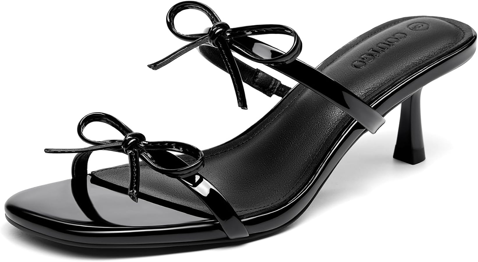 Coutgo Womens Kitten Heels Sandals Bow Square Open Toe Slides Two Strap Slip On Summer Dress Shoe... | Amazon (US)