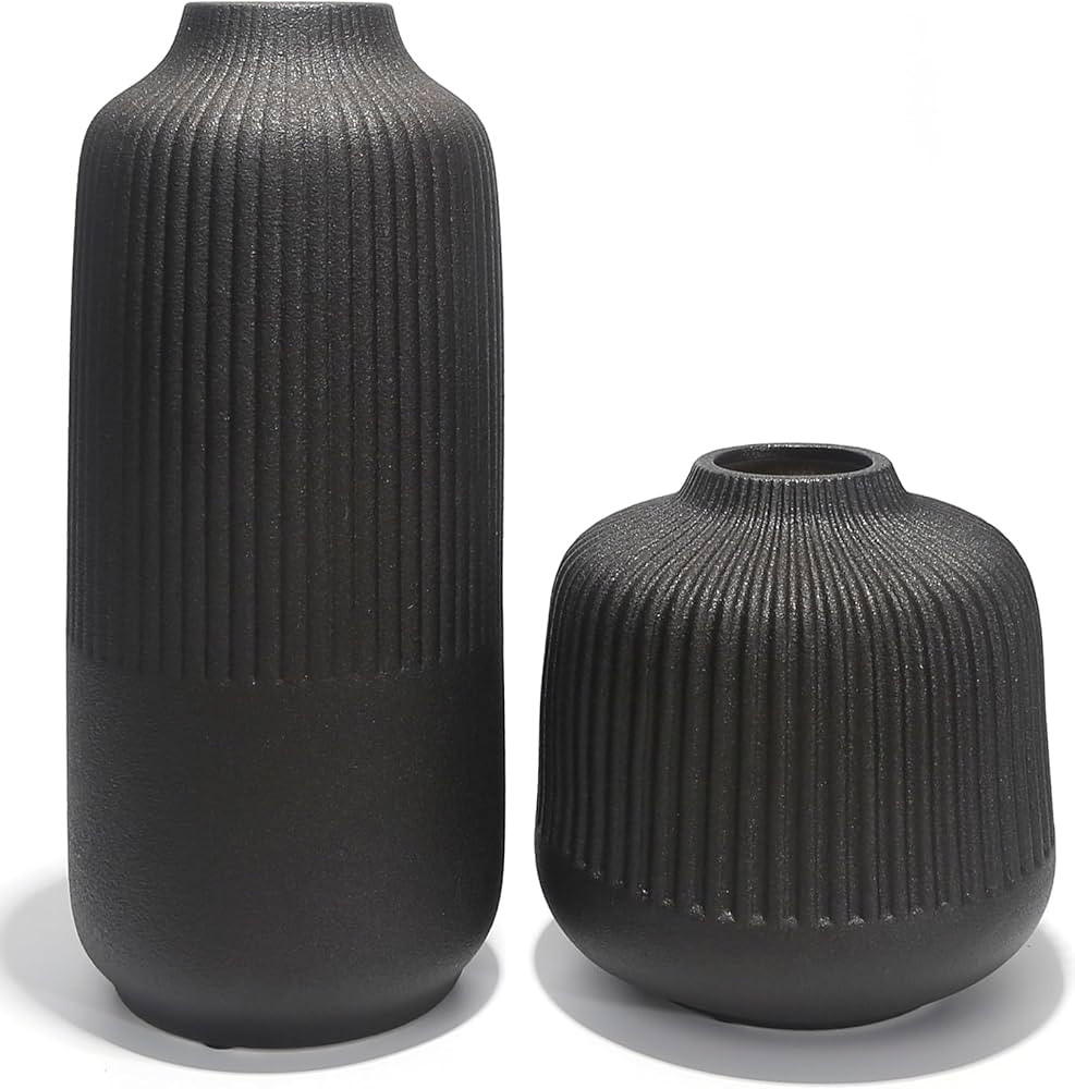 Black Ceramic Vase Set of 2, Modern Decor, Neutral Vases for Home Decor Boho Decor, Vases for Kit... | Amazon (US)