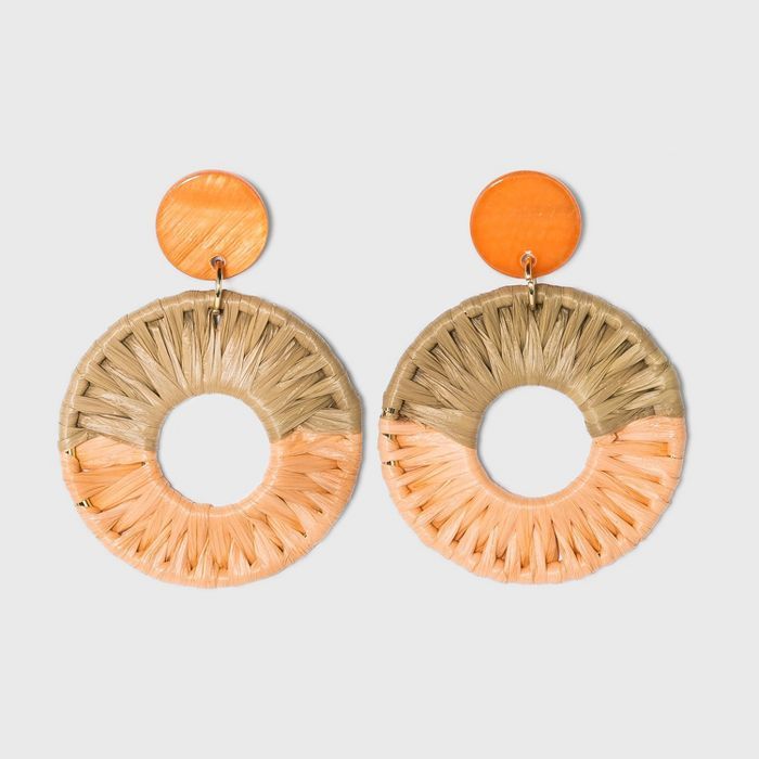 Shell Disc Post with Woven Raffia Drop Earrings - A New Day™ | Target