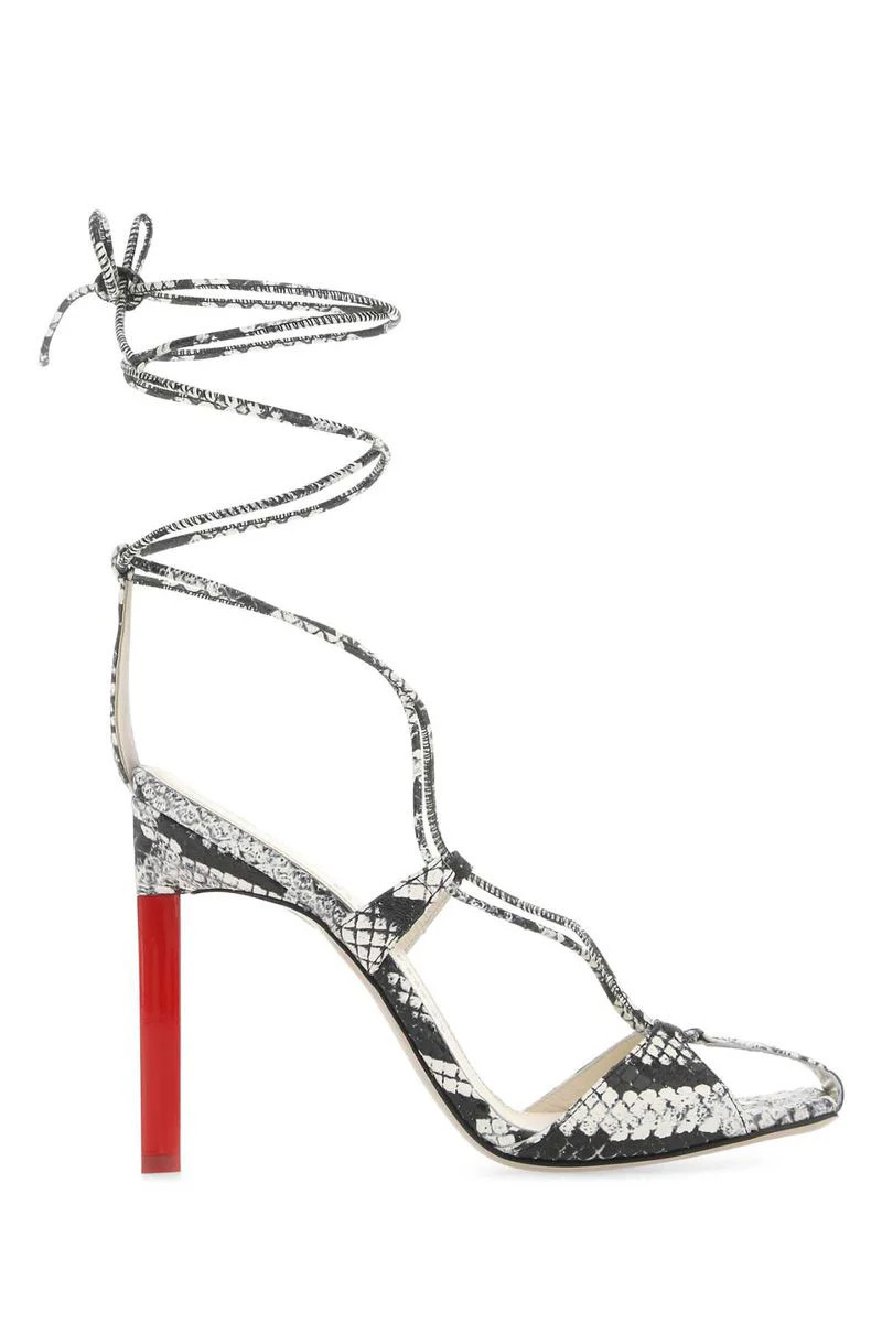 Adele Snakeskin-Print Sandals In Black And White Leather Woman | Baltini