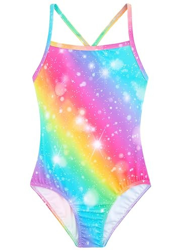 Belovance Girls Swimsuits One Piece Bathing Suit with Criss Corssback Straps Size 11 12 Kids Children Swimming Suit Rainbow Beach Swimwear Quick Dry (Rainbow, 11-12 Years) | Amazon (US)
