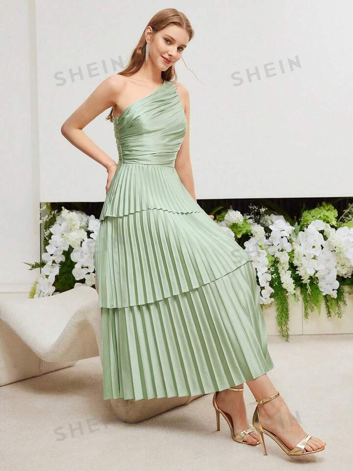 MOTF PREMIUM WOVEN FITTED ONE SHOULDER PLEATED DRESS | SHEIN
