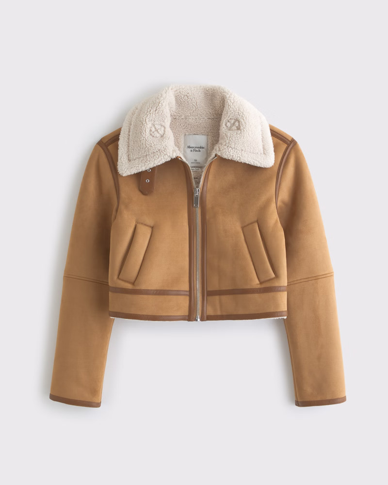 Short Vegan Suede Shearling Coat | Abercrombie & Fitch (US)