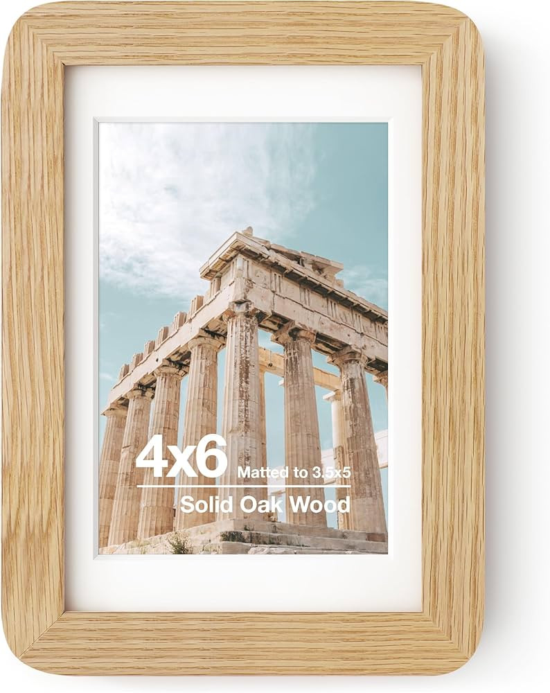 4x6 Picture Frame | Solid Oak Wood 4''x6'' Frame With Mat For 3.5x5 | Plexiglas And Hanging Hardw... | Amazon (US)
