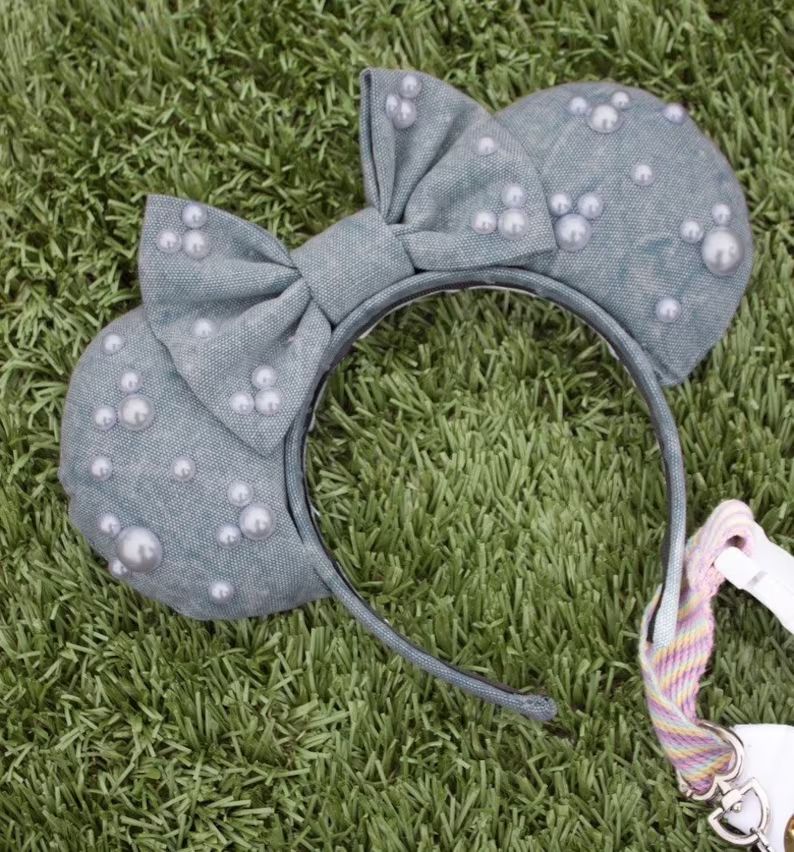 Denim and Pearls Hidden Mickey Minnie Mouse Ears - Etsy | Etsy (US)