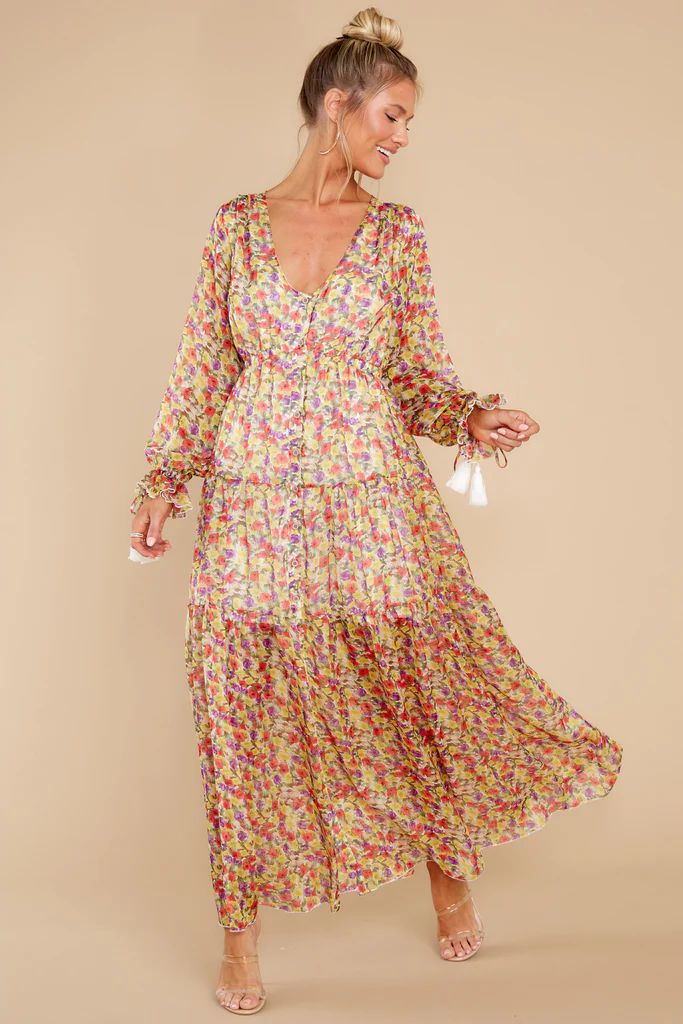 View From The Meadow Yellow Floral Print Maxi Dress | Red Dress 