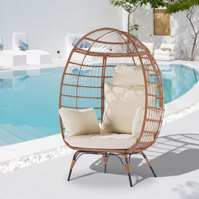 Forclover Outdoor Lounge Chair Egg Chair Rattan Brown Steel Frame Stationary Egg Chair with Off-w... | Lowe's