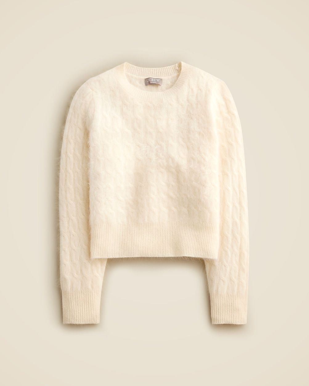 Brushed cashmere shrunken cable-knit crewneck sweater | J. Crew US