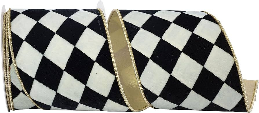 Reliant Ribbon 93911W-035-10D Harlequin Diamond Velvet Deluxe Gold Backed Wired Edge Ribbon, 4 In... | Amazon (US)
