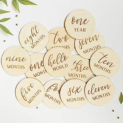 Baby Monthly Milestone Wooden Engraved Photo Props Milestone Discs Milestone Cards Baby by The Mo... | Amazon (US)