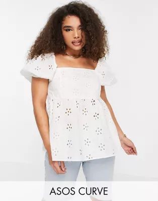 ASOS DESIGN Curve daisy broderie smock in ivory | ASOS (Global)