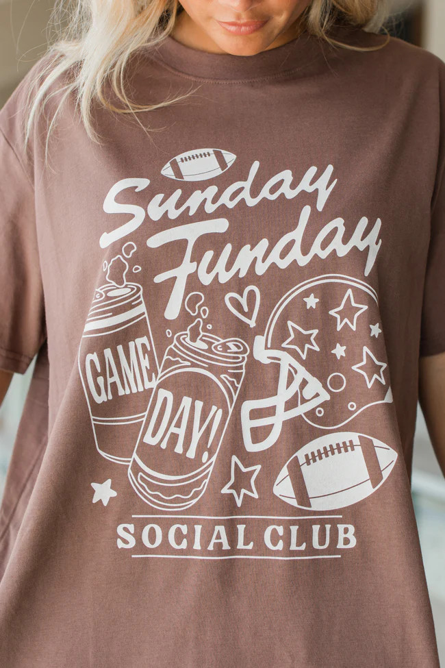 Sunday Funday Mocha Oversized Graphic Tee | Pink Lily