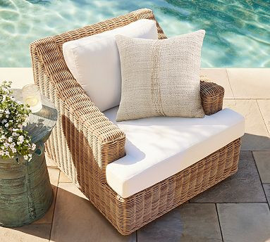 Huntington Wicker Slope Arm Swivel Outdoor Lounge Chair | Pottery Barn (US)