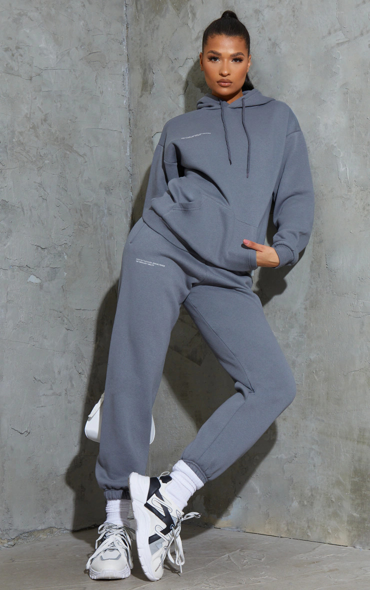 PRETTYLITTLETHING Logo Charcoal Grey Est 2012 Joggers | PrettyLittleThing US