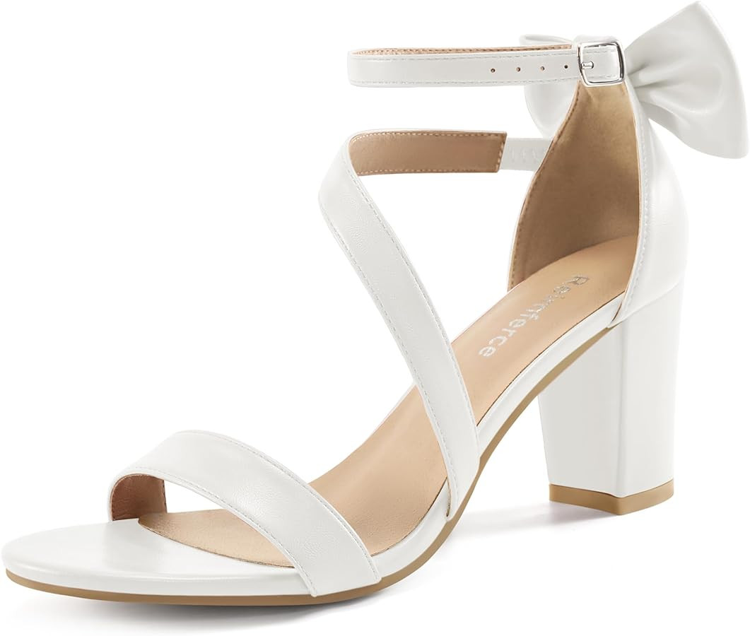 Comfortable Block Heels for Women: 3.14" Stable Walk for Confidence on Wedding - Elegant Bow Ankl... | Amazon (US)