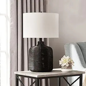 Henn&Hart 20.5" Tall Petite/Rattan Table Lamp with Fabric Shade in Black Rattan/White, Lamp, Desk... | Amazon (US)