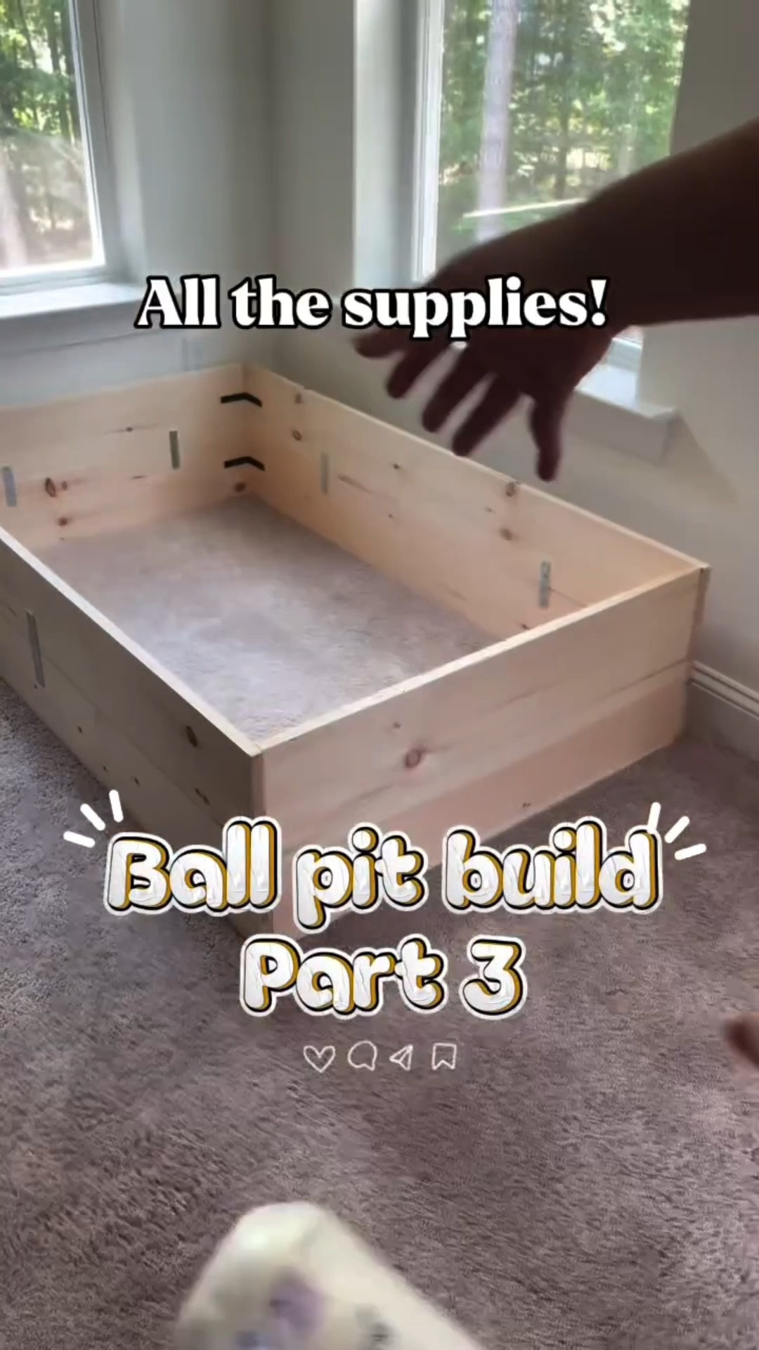 Comment “Ball Pit” for a link to all the supplies! 
Adding all the foam was like a life sized Tetris puzzle! And the spray adhesive mostly worked, but when I came back two days later to do the fabric, it was only stuck in a few places, think there was just too much pull since it was one piece I had bent over the sides. 

Up next, adding the batting and fabric to finish the frame! 

#ballpit #birthdaypresent #playroom