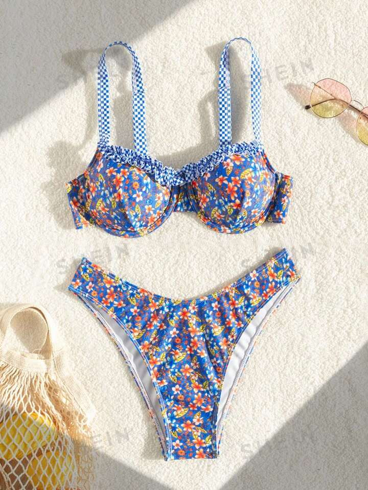 SHEIN Swim Mod Women'S Floral Printed Bikini Swimsuit Set | SHEIN