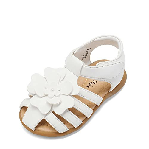 DREAM PAIRS Girls Closed-Toe Flower Summer Dress Sandals Shoes Toddler/Little Kid,Size 5 Toddler,White,KSD214 | Amazon (US)