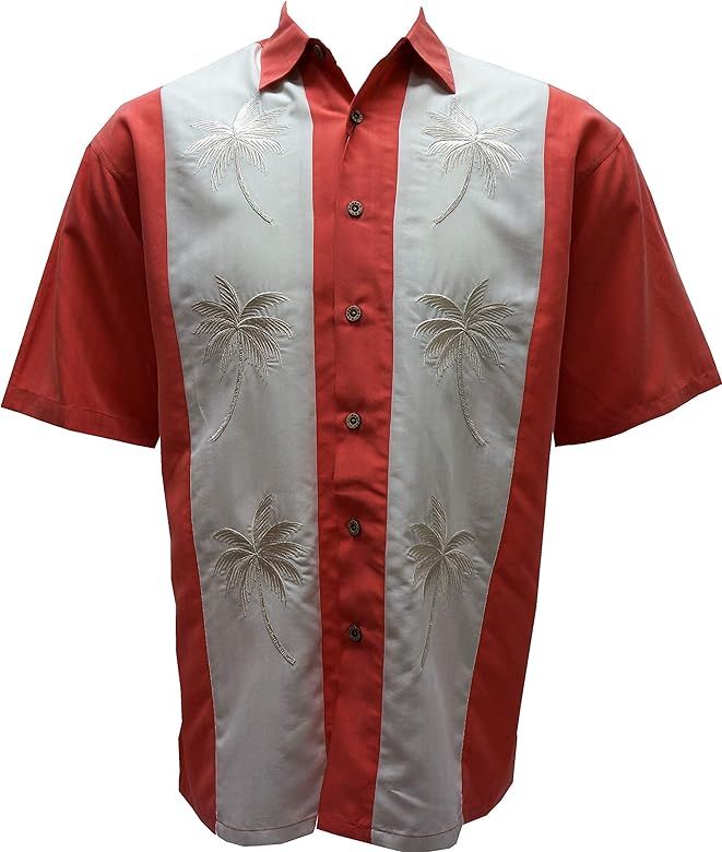 Mens Pacific Paneled Palms, Tropical Style Button Front Embroidered Camp Shirt | Amazon (US)