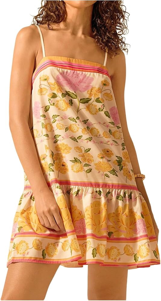 SHENHE Women's Floral Sundress Ruffle Hem Spaghetti Strap Loose Flowy Boho Cami Dress | Amazon (US)