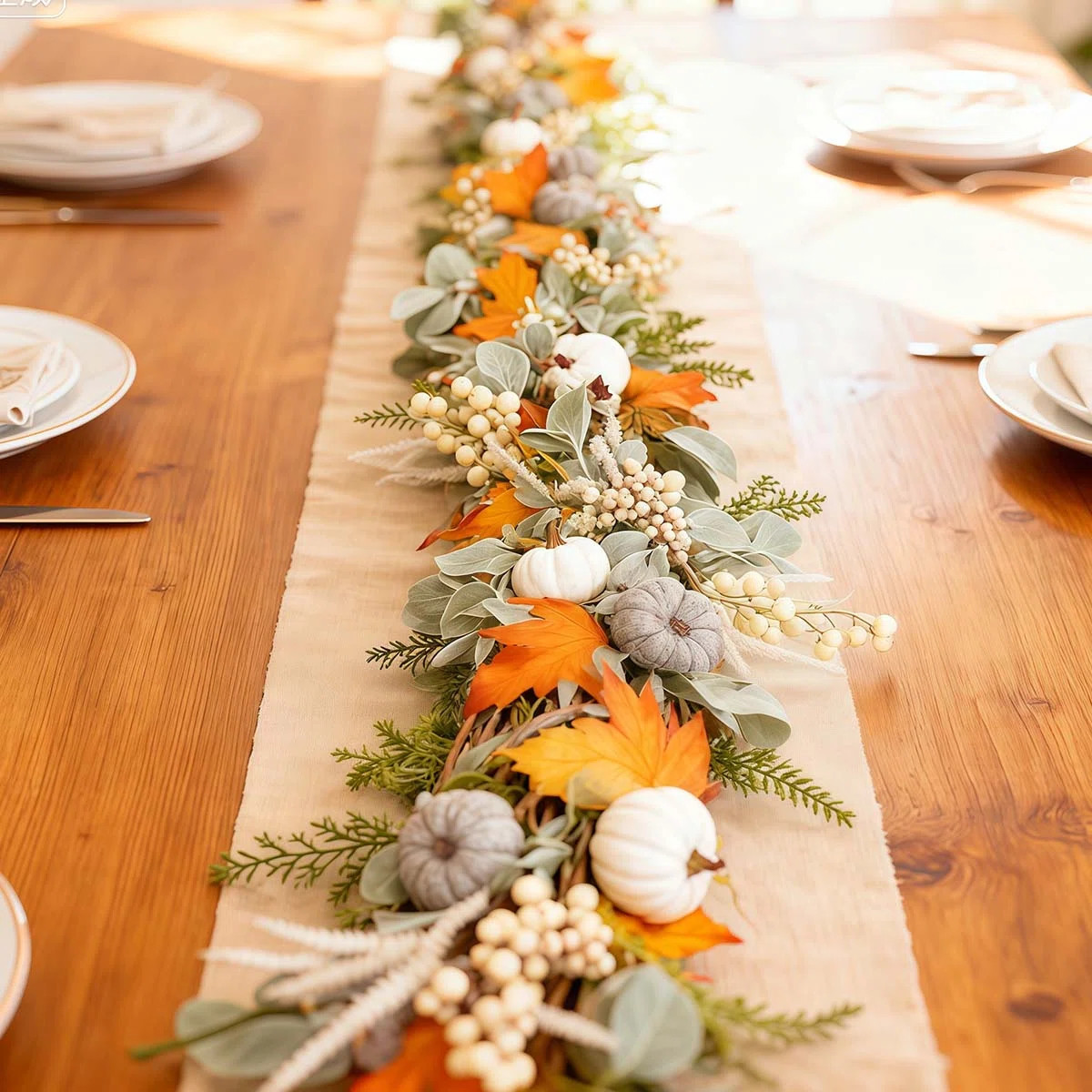 Fall Garland, 6FT Fall Leaves Garlands, Artificial Eucalyptus Garland With Pumpkins Berries For H... | Wayfair North America