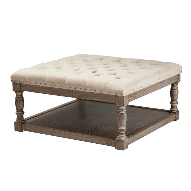 Square Ivory Tufted Danby Upholstered Ottoman | World Market