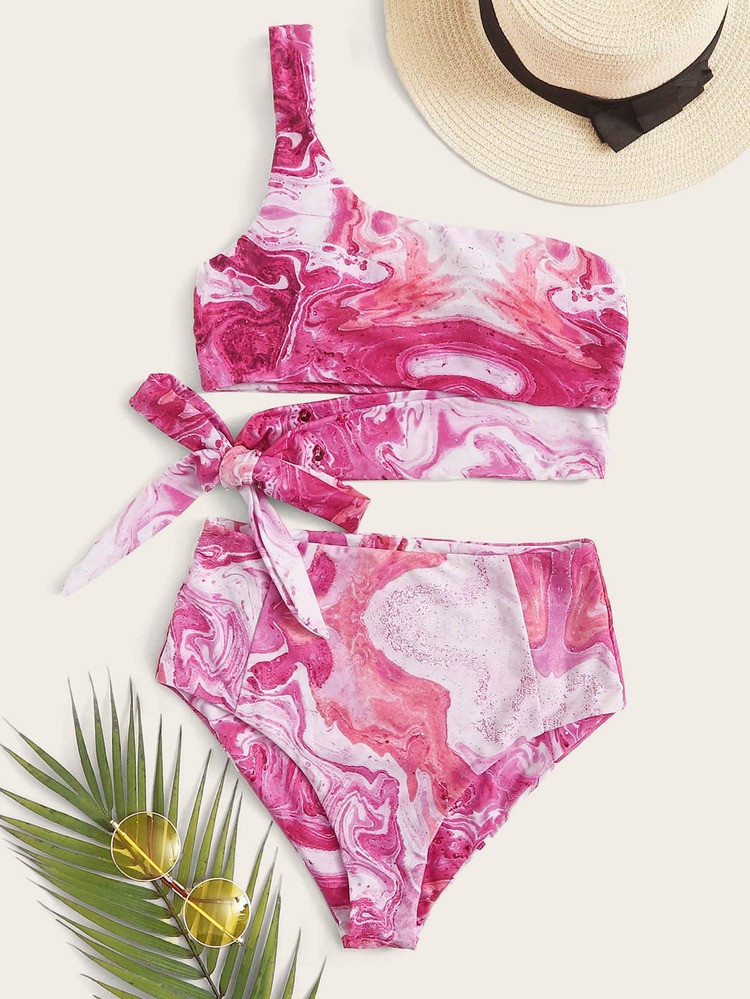 Tie Dye One Shoulder High Waisted Bikini Swimsuit | SHEIN