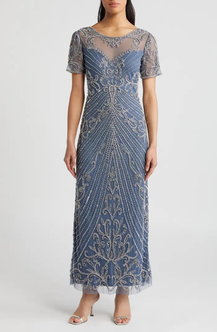 Pisarro Nights Illusion Beaded Mesh Column Gown | Nordstrom | Nordstrom