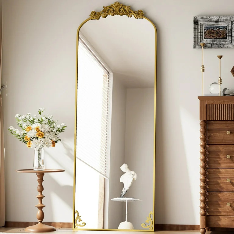BEAUTYPEAK 66"x21" Arched Full Length Mirror Metal Vintage Mirror Baroque Style,Gold | Walmart (US)