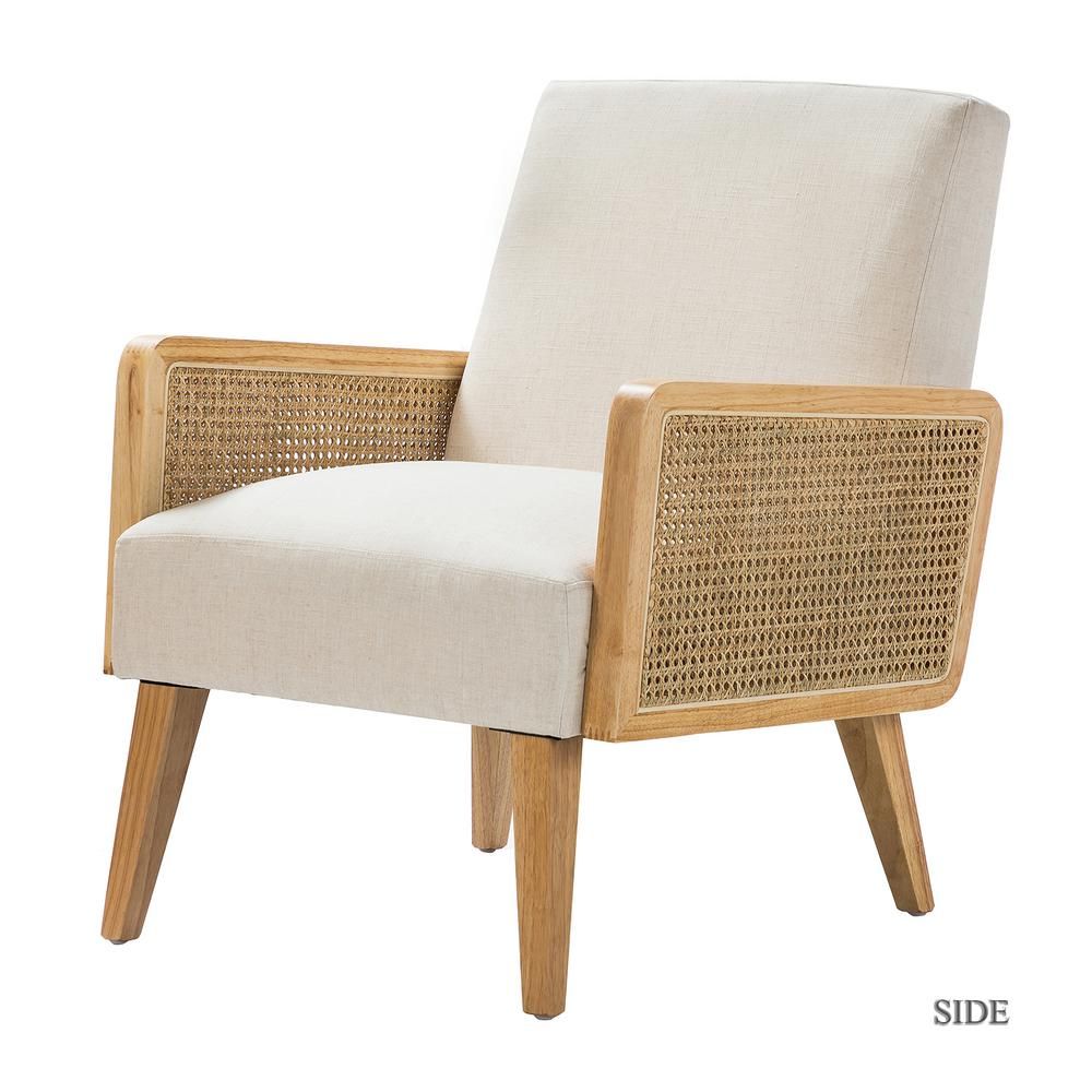 JAYDEN CREATION Delphine Linen Natural Legs Cane Accent Arm Chair | The Home Depot