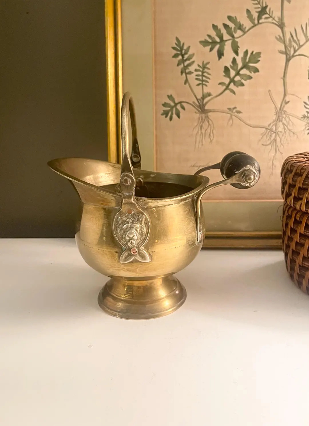 Vintage Brass Coal Scuttle, Black Wood Handle, Lion Head Detail Match Holder | Etsy (US)