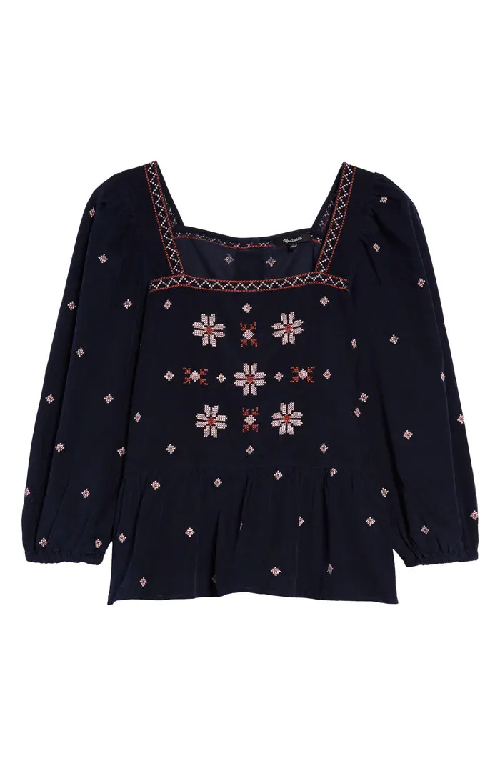 Madewell Embroidered Corduroy Button Back Peplum Top | Nordstrom | Nordstrom
