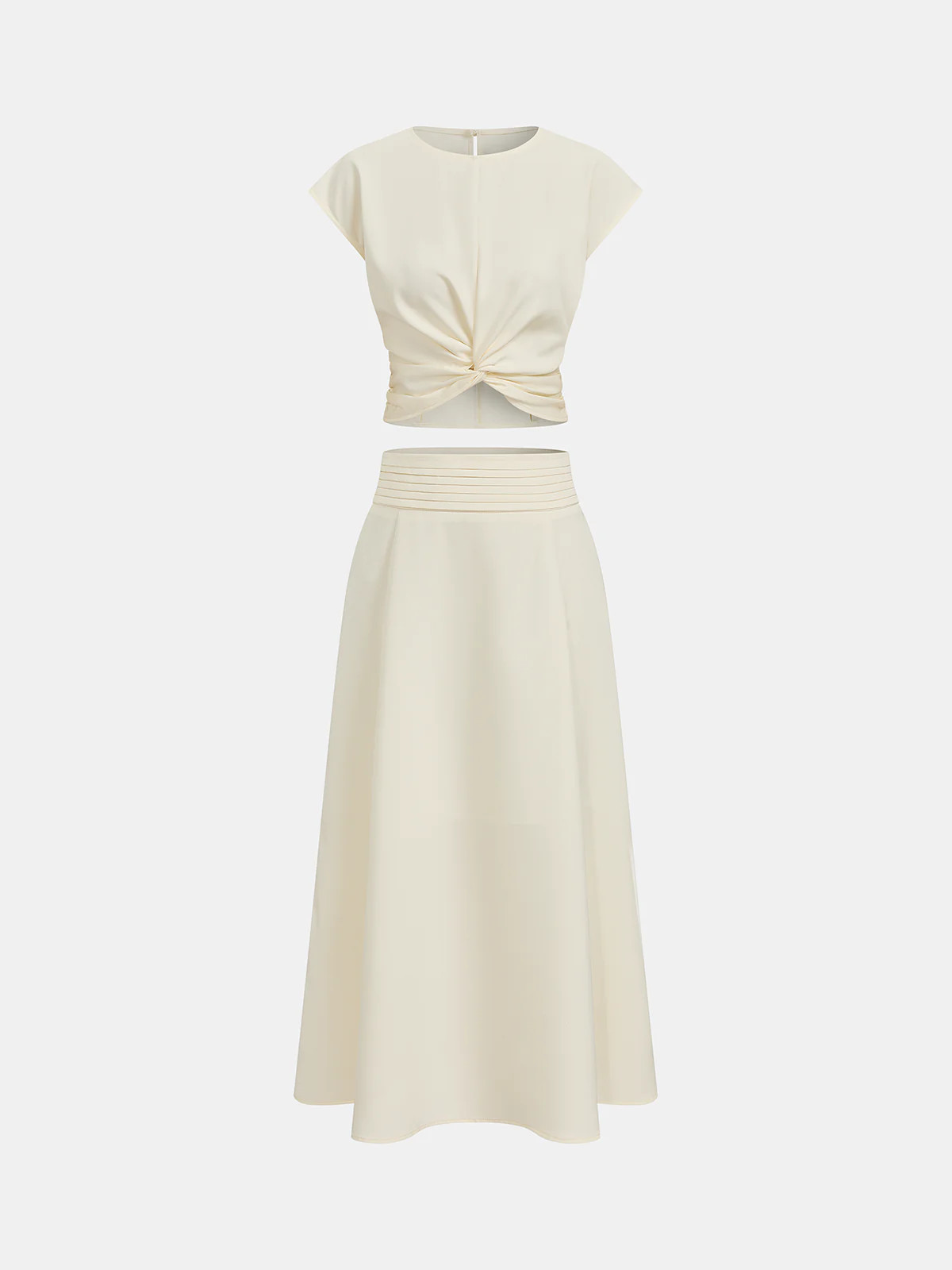 Twist-Front Crop Top & Midi Skirt Set | Commense