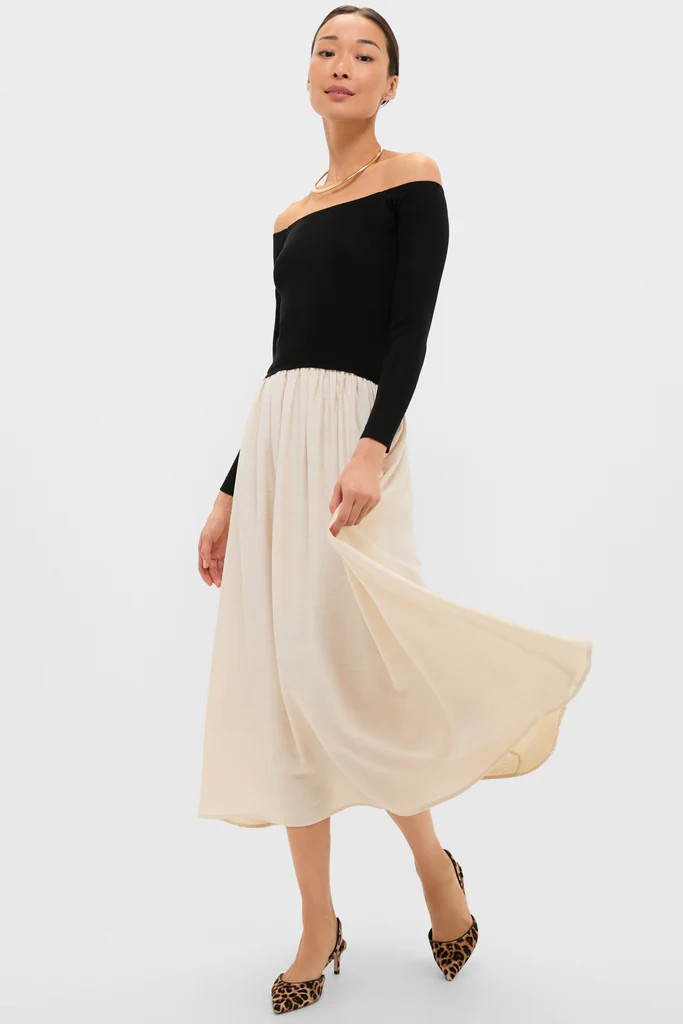Black and Ivory Off Shoulder Maxi Dress | Tuckernuck (US)