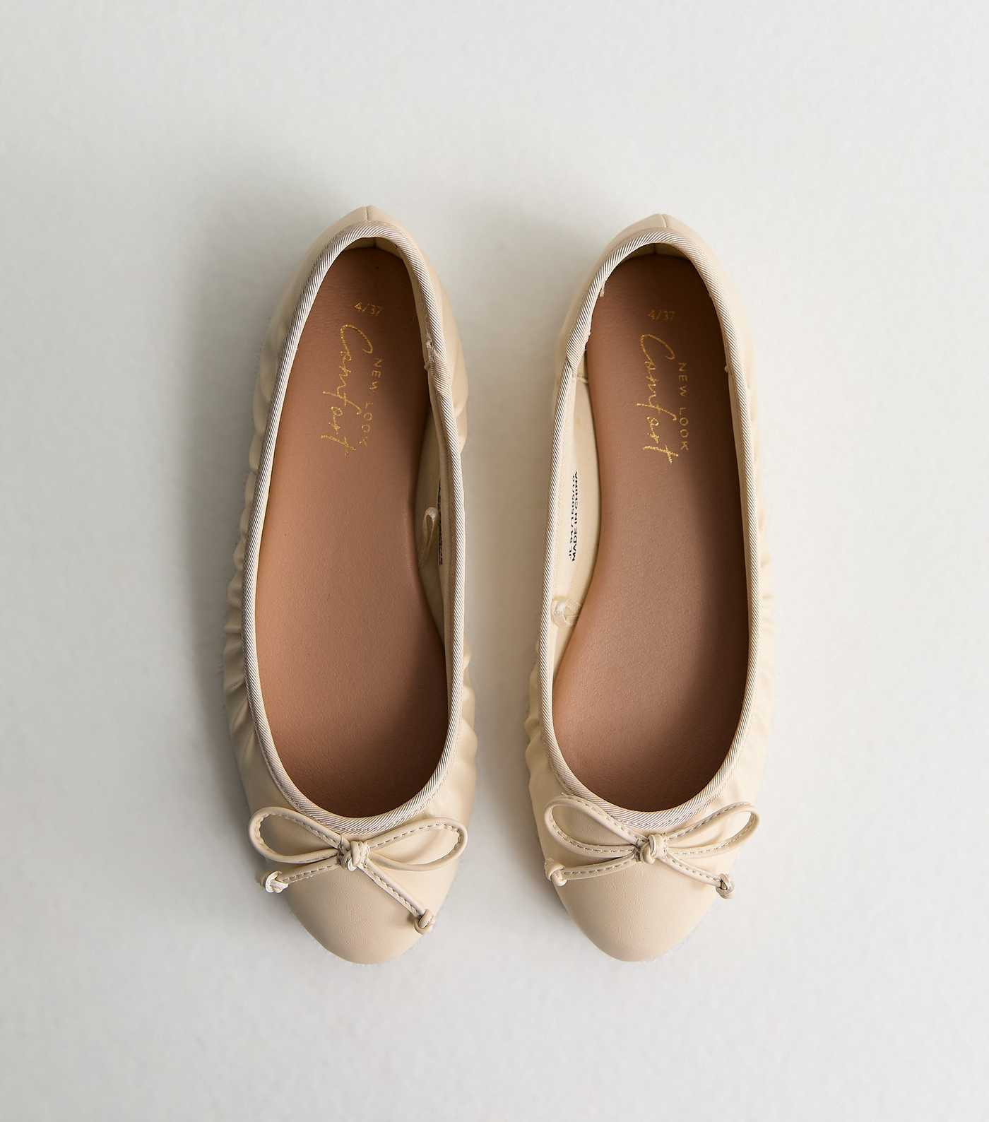 Off White Faux Leather Ruched Ballerina Pumps | New Look | New Look (UK)