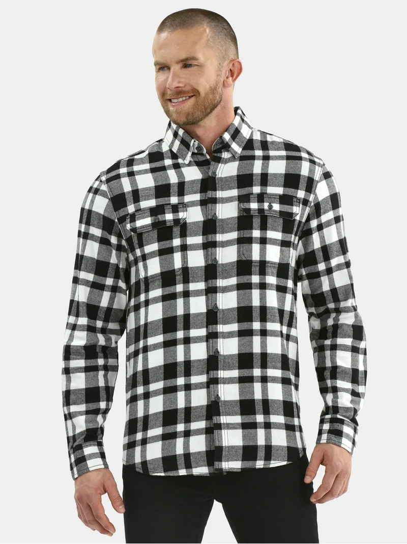 George Men's and Big Men's Double Pocket Flannel Shirt, Sizes XS-3XLT | Walmart (US)
