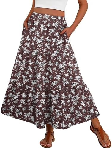 PrinStory Summer Maxi Skirt for Women Boho Lightweight Flowy Tiered Long Beach Skirts with Pocket... | Amazon (CA)