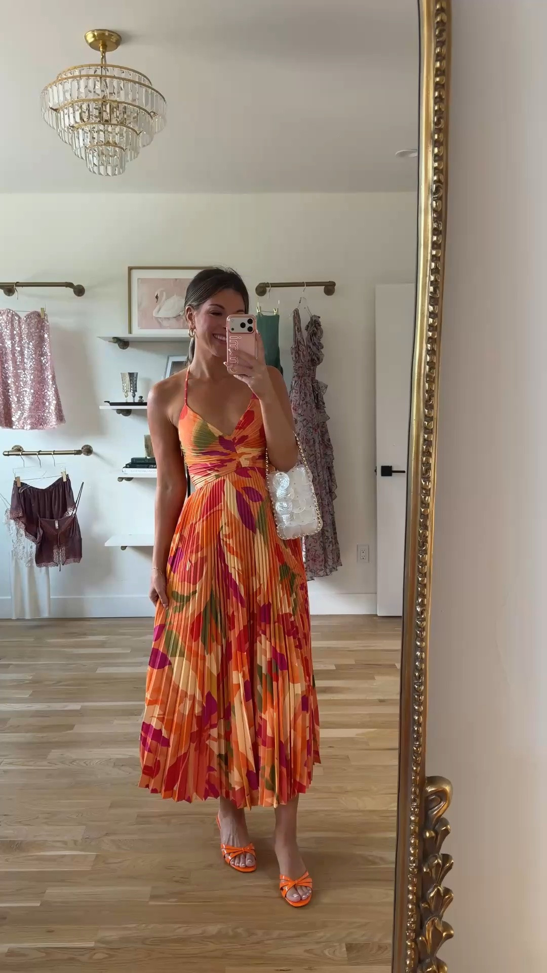 Pleated tropical floral print of orange, pink, and yellow, with a V-neck halter top summer wedding formal event dress 💍🍹

Vici code: emerson30
Electric picks code: emerson20
astr the label: emerson15

i'm 5'4" & wear a small/2:
• sized down to extra small

summer wedding guest dresses, wedding guest dresses, cocktail dresses, semi-formal dresses, black tie wedding guest dresses, destination wedding guest dresses, garden party dresses, wedding guest outfit ideas

#LTKgrwm #LTKSeasonal #LTKWedding