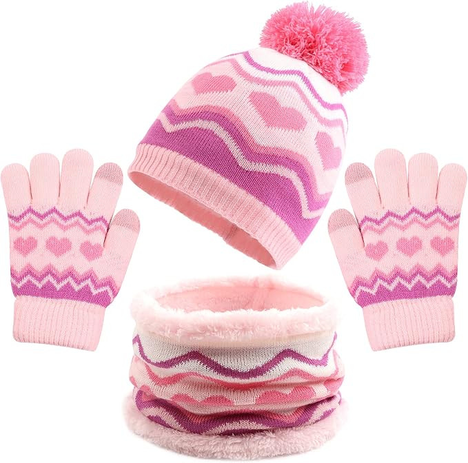 Winter Kids Hat Scarf Glove Set Knit Fleece Lined Beanie Neck Warmer Mittens for Toddler Boys Gir... | Amazon (US)