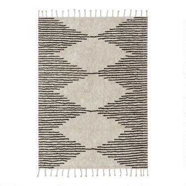 Black and Ivory Diamond Moroccan Style Cotton Shag Area Rug | World Market