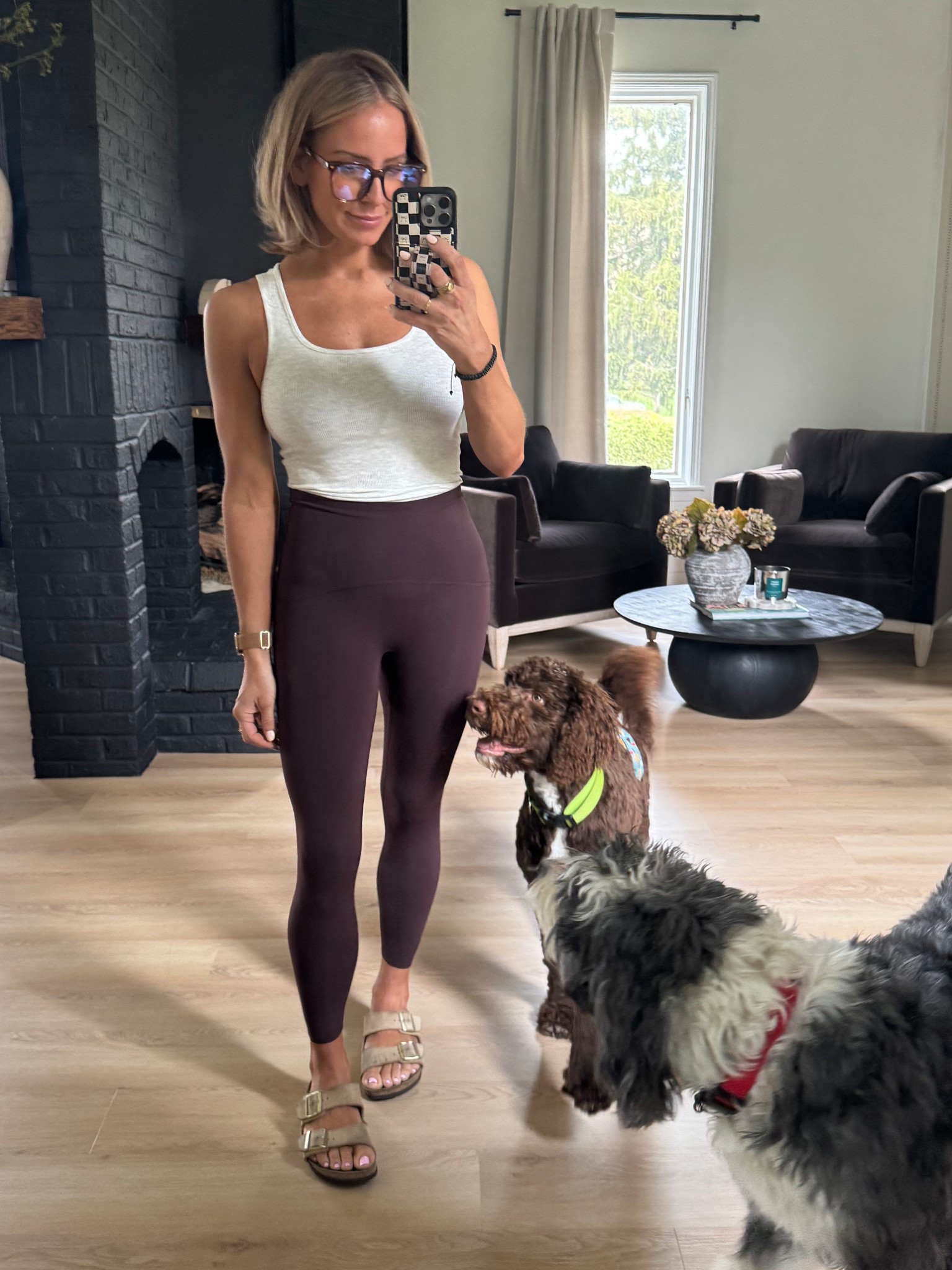 This tank is part of a cute matching pj set. I’m wearing a medium. 

Use code JESSICABXSPANX for my leggings. I’m wearing a small. 