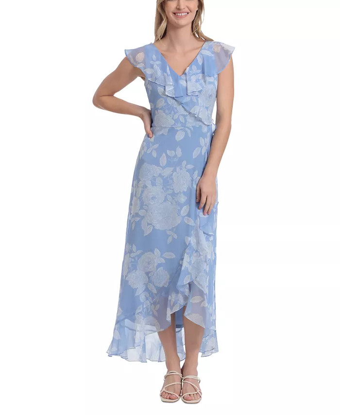 Petite Printed Ruffled-Collar Maxi Dress | Macys (US)