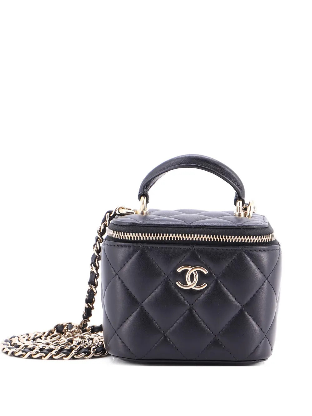 CHANEL Pre-Owned Classic Top Handle Vanity Case with Chain Quilted Lambskin Mini crossbody bag - Black | Farfetch Global