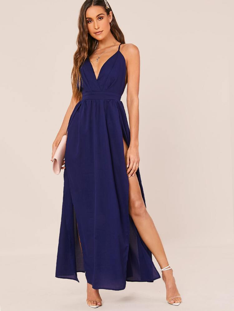 SHEIN Belle Crisscross Backless Wrap Hem Maxi Dress | SHEIN