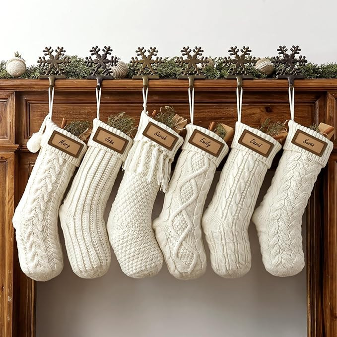 Christmas Stockings: 6 Pack 18 Inch Cream White Cable Knit Personalized Christmas Stockings, Rust... | Amazon (US)