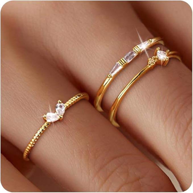 Moodear Non Tarnish 3PCS Thumb Rings Set - Dainty Thin 14K Gold Plated Stackable Cubic Zirconia R... | Amazon (CA)