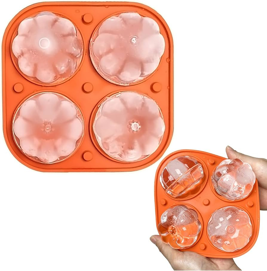 Pumpkin Ice Molds Large Ice Cube Trays 4-Cube Ice Cube Trays Silicone Ice Cube Trays with Lid Fun... | Amazon (US)